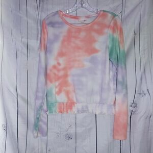 SO Long-Sleeve Super Cozy Crewneck Tie-Dye Top With Elastic Hem
